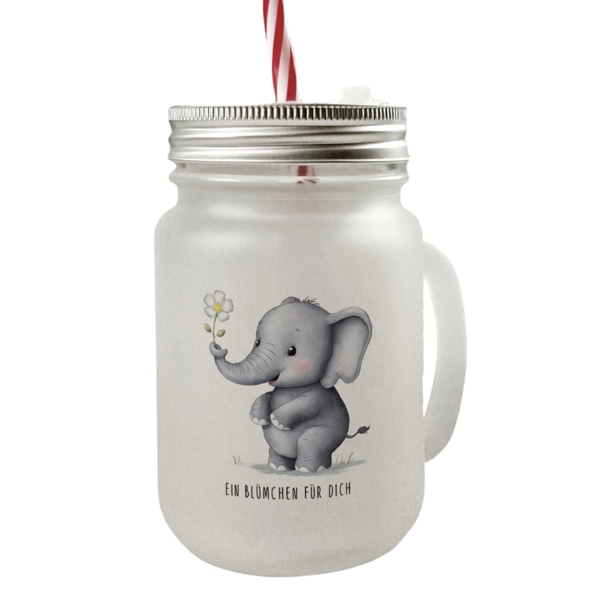 Grauer Elefant - Blümchen für dich Trinkglas mit Bambusdeckel