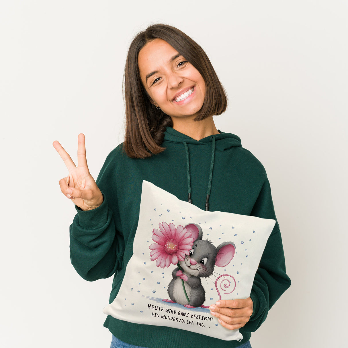 Maus mit Blume Kissen - wundervoller Tag
