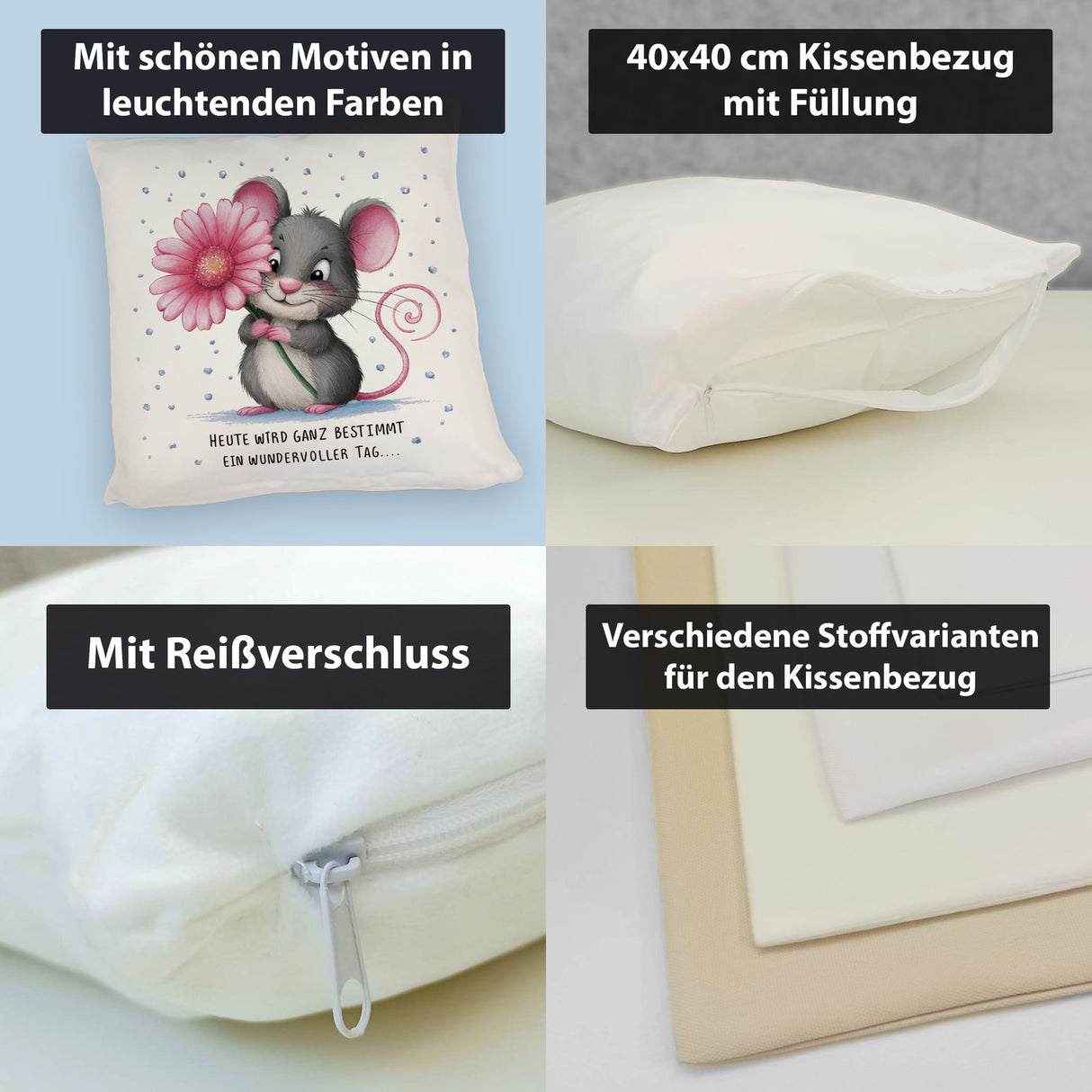 Maus mit Blume Kissen - wundervoller Tag