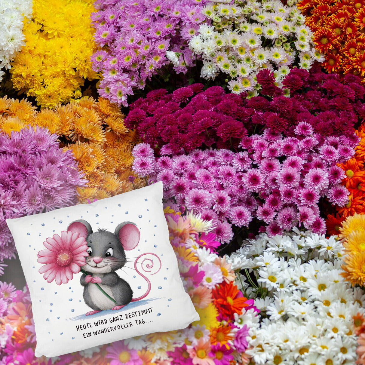 Maus mit Blume Kissen - wundervoller Tag