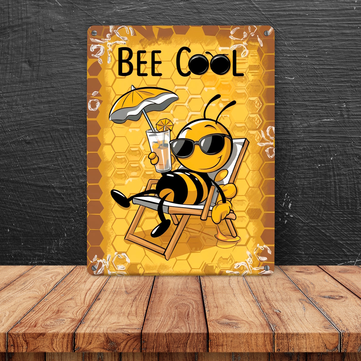Bee Cool - Cartoon Biene Metallschild in 15x20 cm für Bienen-Liebhaber