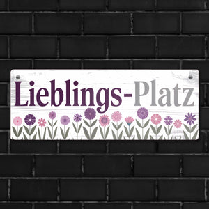 Lieblings-Platz Metallschild mit Blumen
