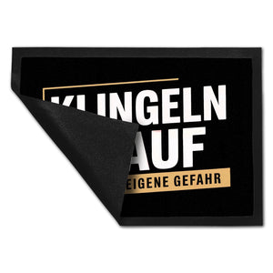 KLINGELN AUF EIGENE GEFAHR Fußmatte in 35x50 cm mit Glockensymbol