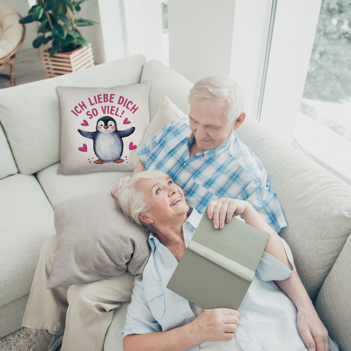 Pinguin ICH LIEBE DICH Kissen für Tierfreunde