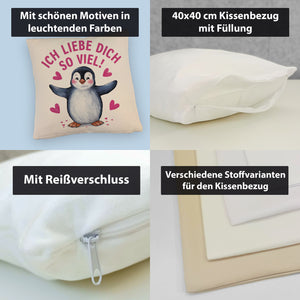 Pinguin ICH LIEBE DICH Kissen für Tierfreunde