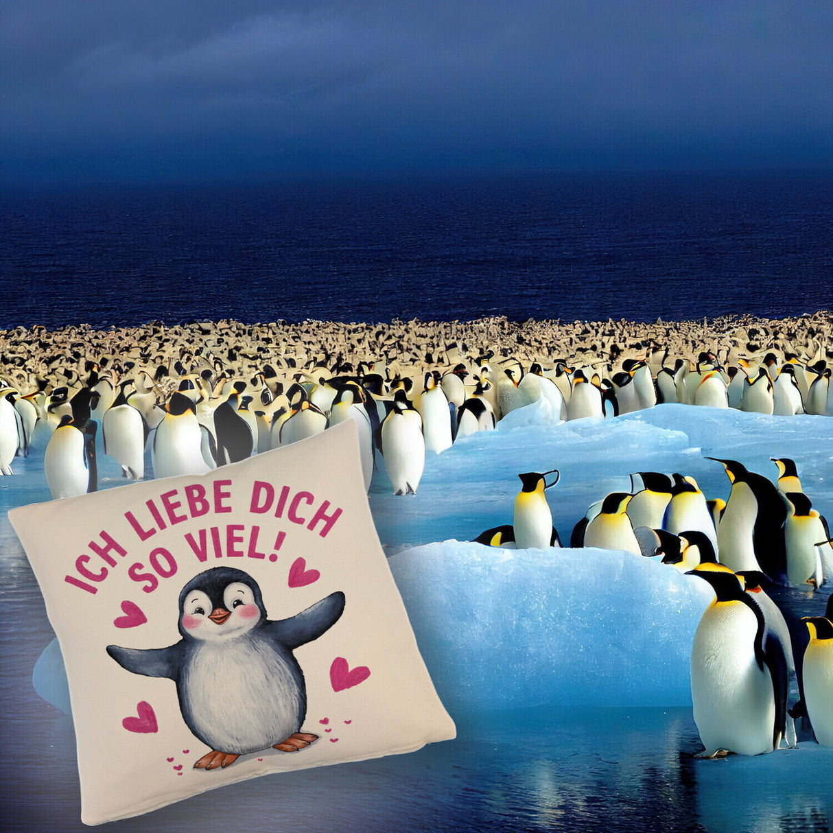 Pinguin ICH LIEBE DICH Kissen für Tierfreunde