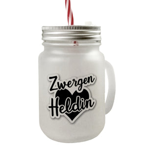 Zwergen Heldin mit Herz Trinkglas mit Bambusdeckel für Erzieherinnen