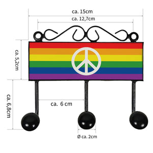 Regenbogen Friedenszeichen Kleiderhaken Leiste mit 3 Haken - Peace