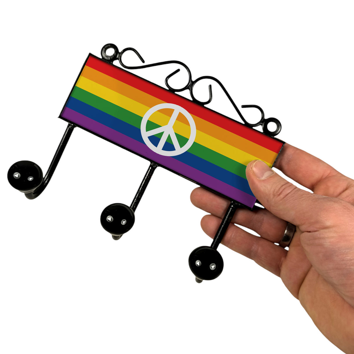 Regenbogen Friedenszeichen Kleiderhaken Leiste mit 3 Haken - Peace