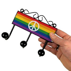 Regenbogen Friedenszeichen Kleiderhaken Leiste mit 3 Haken - Peace