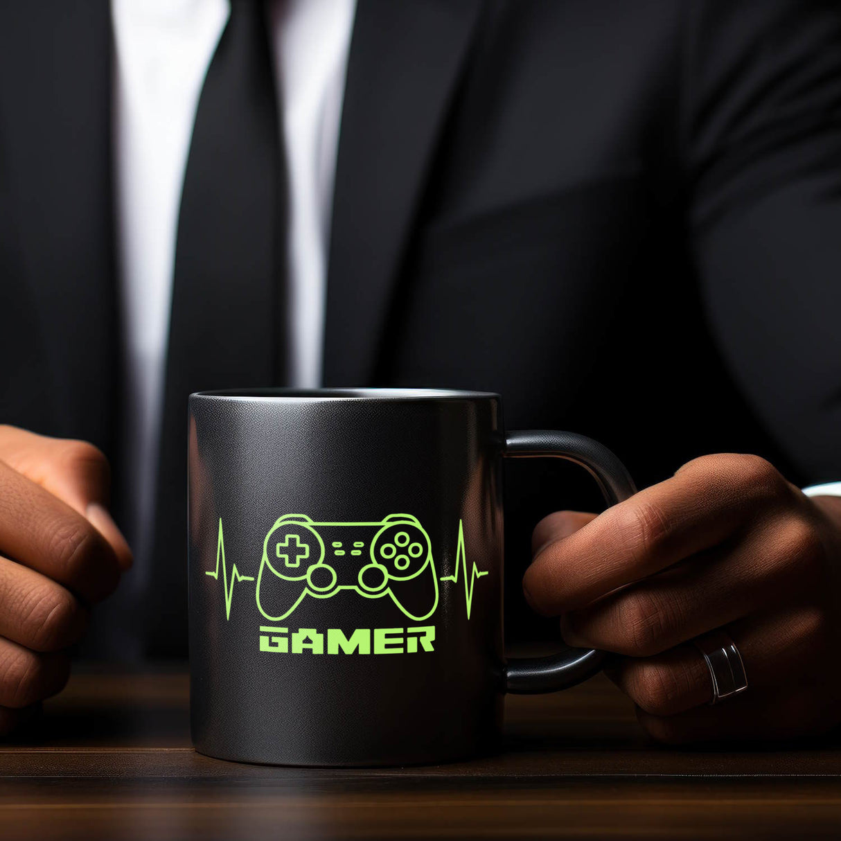 Game-Controller Tasse mit Gamer Herzschlag