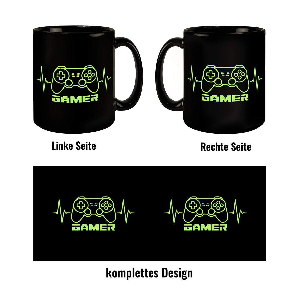 Game-Controller Tasse mit Gamer Herzschlag