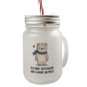 Ich habe vertrauen und glaube an mich Bär mit Herz Trinkglas mit Bambusdeckel
