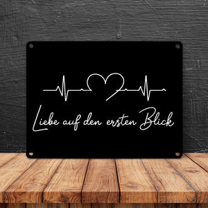 Liebe auf den ersten Blick EKG Herz Metallschild in 15x20 cm