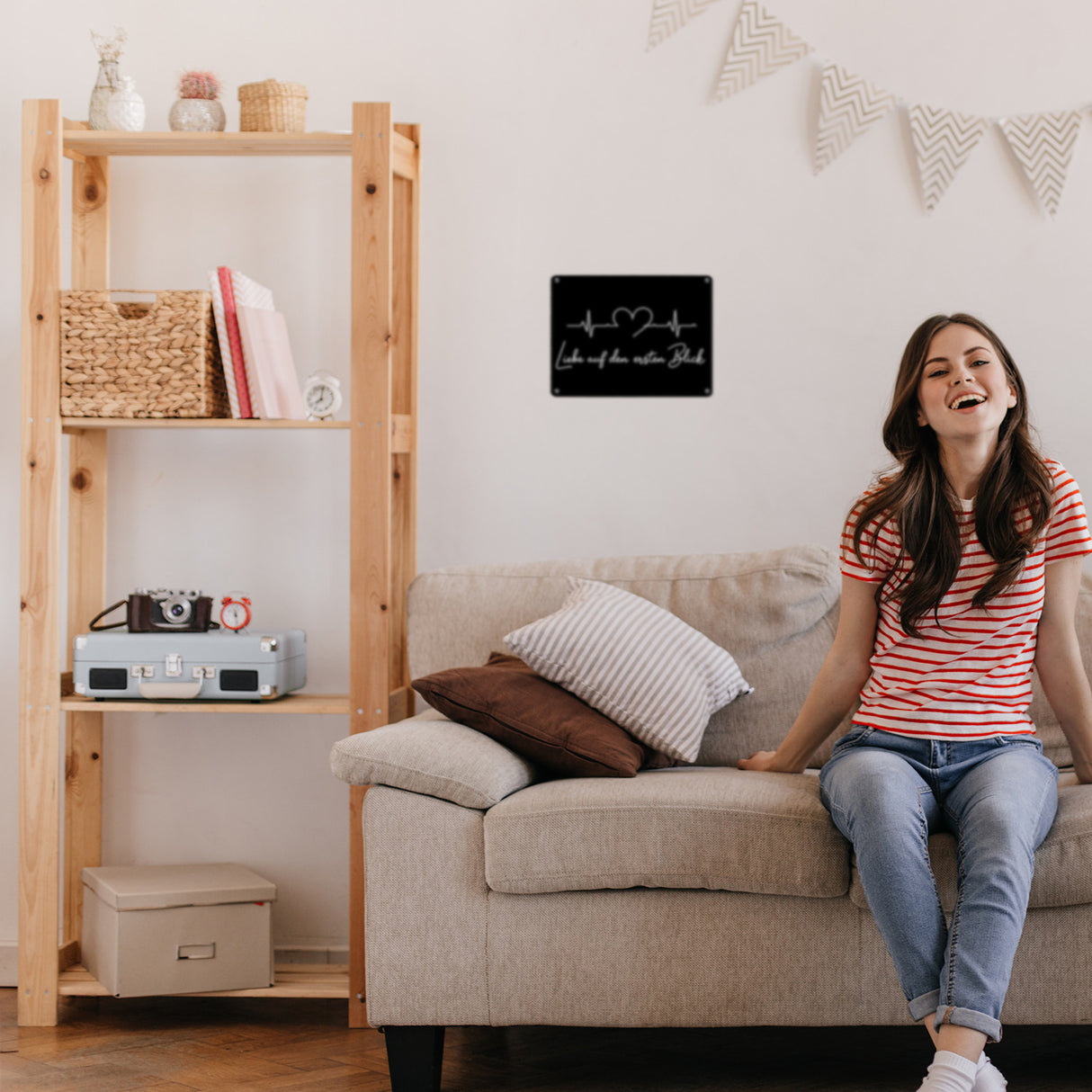 Liebe auf den ersten Blick EKG Herz Metallschild in 15x20 cm