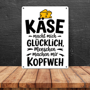 Käse macht glücklich Metallschild in 15x20 cm für Käseliebhaber