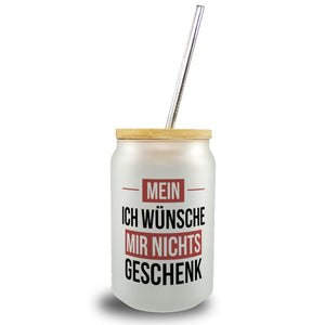 Mein ICH WÜNSCHE MIR NICHTS Trinkglas mit Bambusdeckel