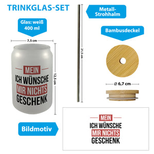 Mein ICH WÜNSCHE MIR NICHTS Trinkglas mit Bambusdeckel