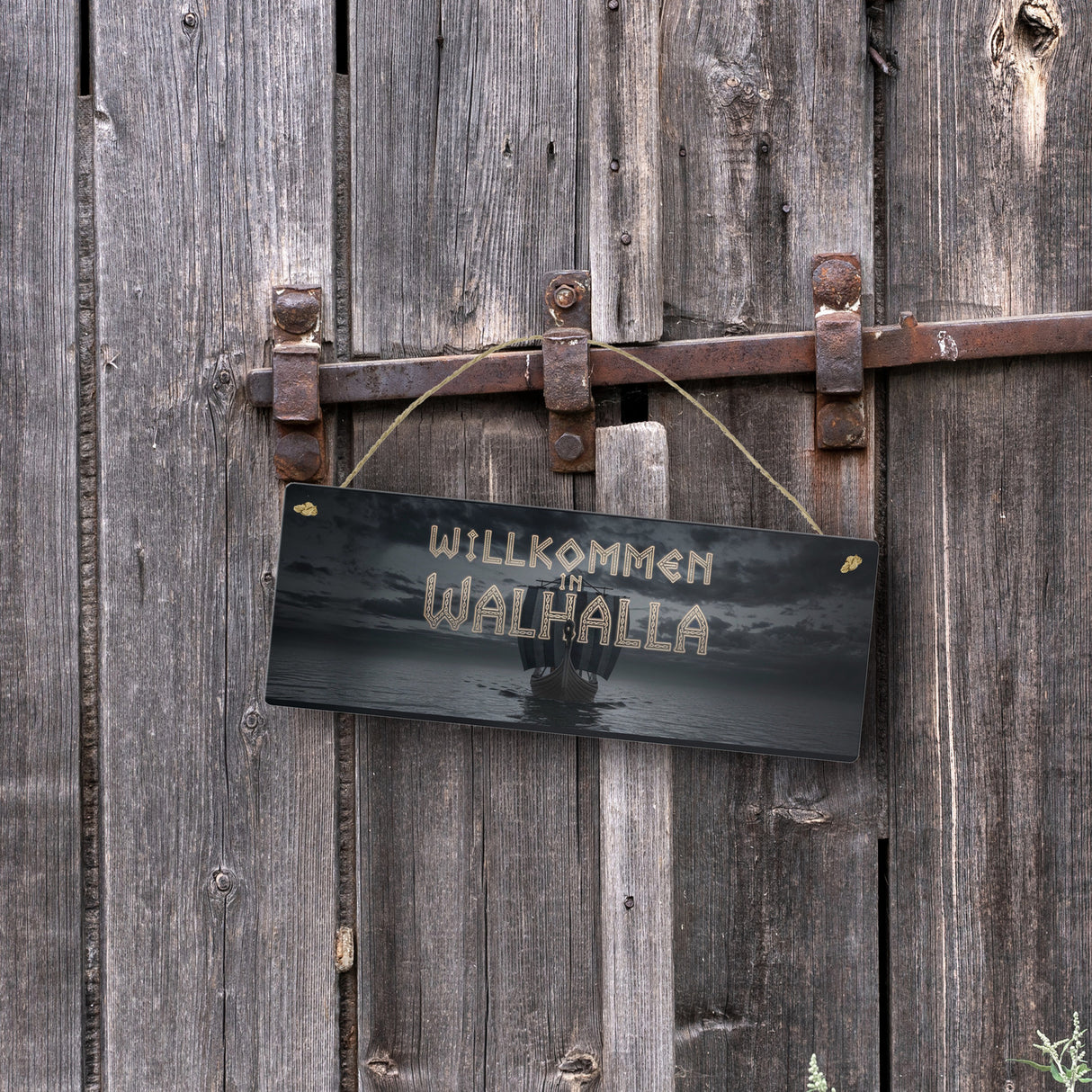 Willkommen in Walhalla Metallschild Wikingerschiff