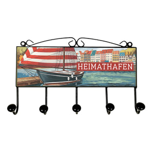 Segelboot im Hafen Kleiderhaken Leiste mit 3 Haken - Heimathafen