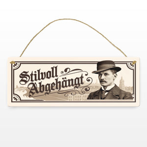 Stilvoll abgehängt Metallschild mit stilvollem Mann