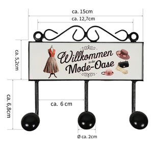 Willkommen in der Mode-Oase Kleiderhaken Leiste mit 3 Haken Vintage