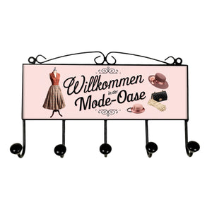 Willkommen in der Mode-Oase Kleiderhaken Leiste mit 3 Haken Vintage