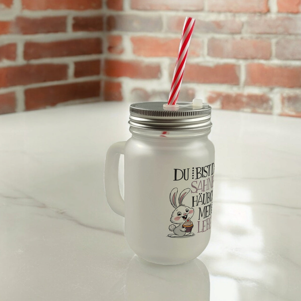 Hase Cupcake Trinkglas mit Bambusdeckel Sahnehäubchen meines Lebens