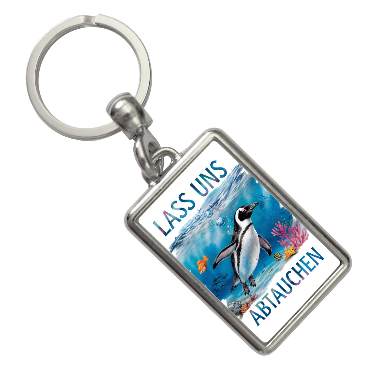 Lass uns abtauchen Pinguin Schlüsselanhänger Unterwasserszene