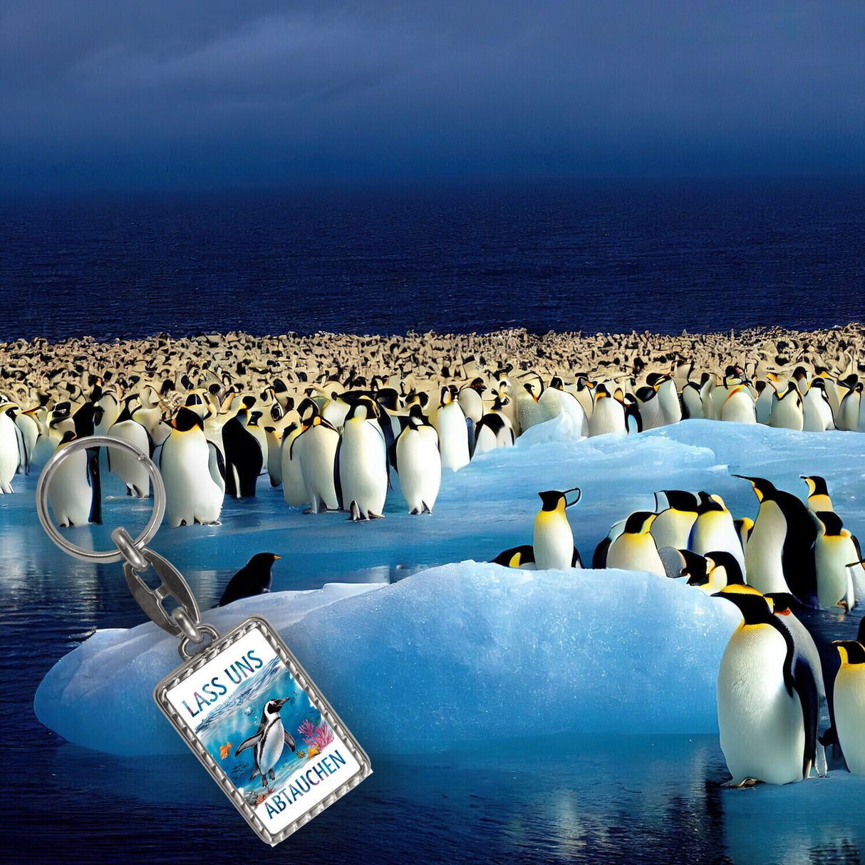 Lass uns abtauchen Pinguin Schlüsselanhänger Unterwasserszene
