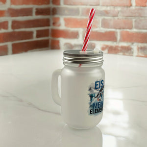 Eis ist mein Element Trinkglas mit Bambusdeckel Pinguin im Eis