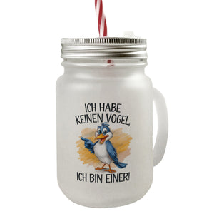 Cartoon Vogel Ich bin ein Vogel Trinkglas mit Bambusdeckel