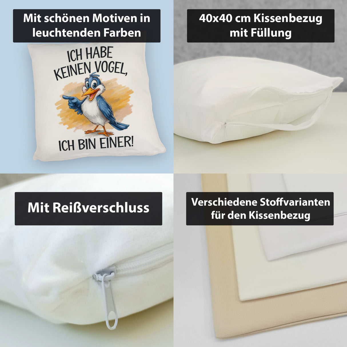 Cartoon Vogel Ich bin ein Vogel Kissen