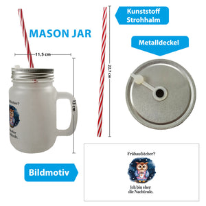 Eule im Pyjama Nachteule Frühaufsteher Spruch Trinkglas mit Bambusdeckel