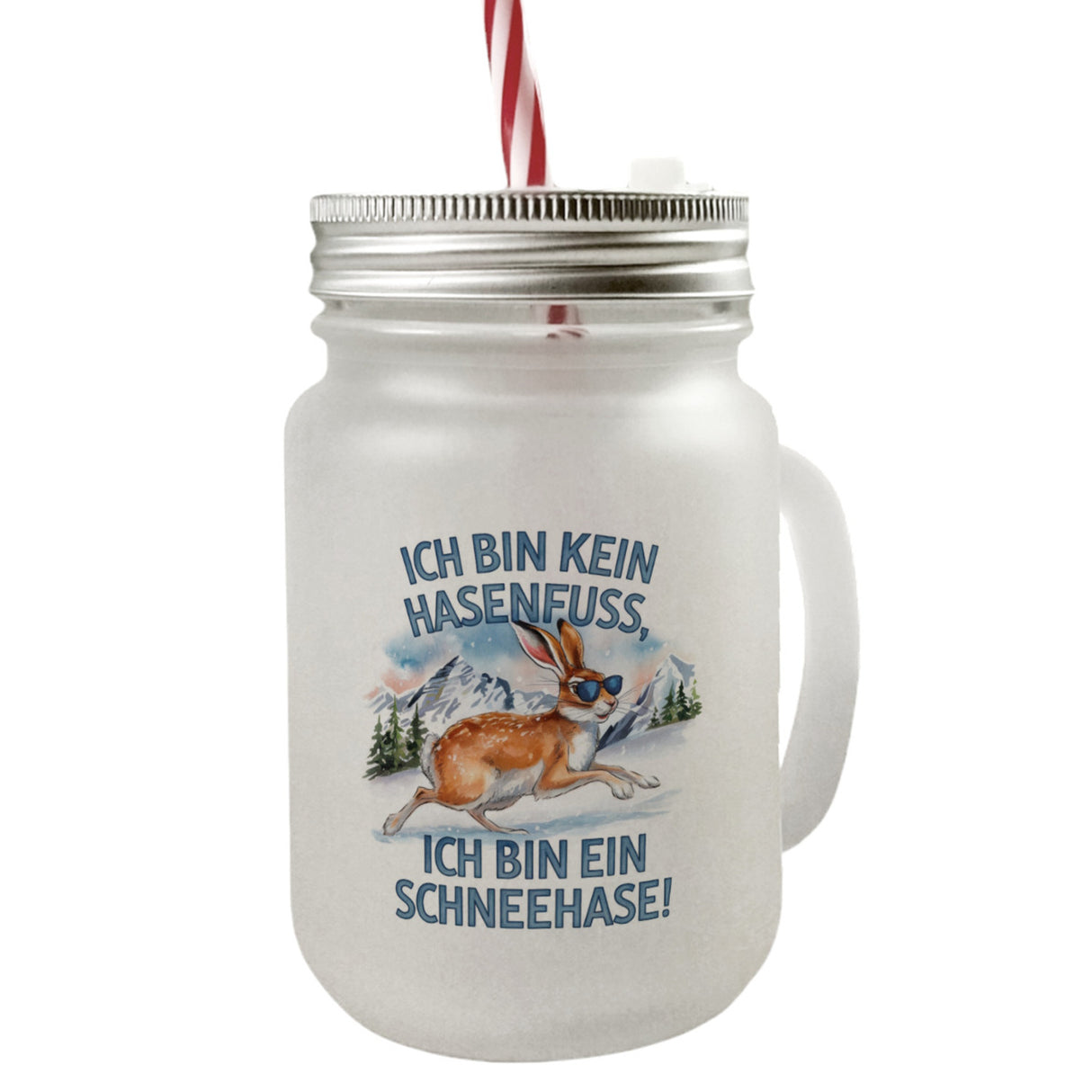 Alpenschneehase mit Sonnenbrille Trinkglas mit Bambusdeckel Kein Hasenfuss, Schneehase