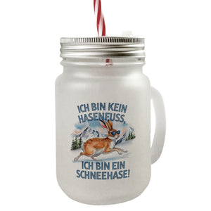 Alpenschneehase mit Sonnenbrille Trinkglas mit Bambusdeckel Kein Hasenfuss, Schneehase