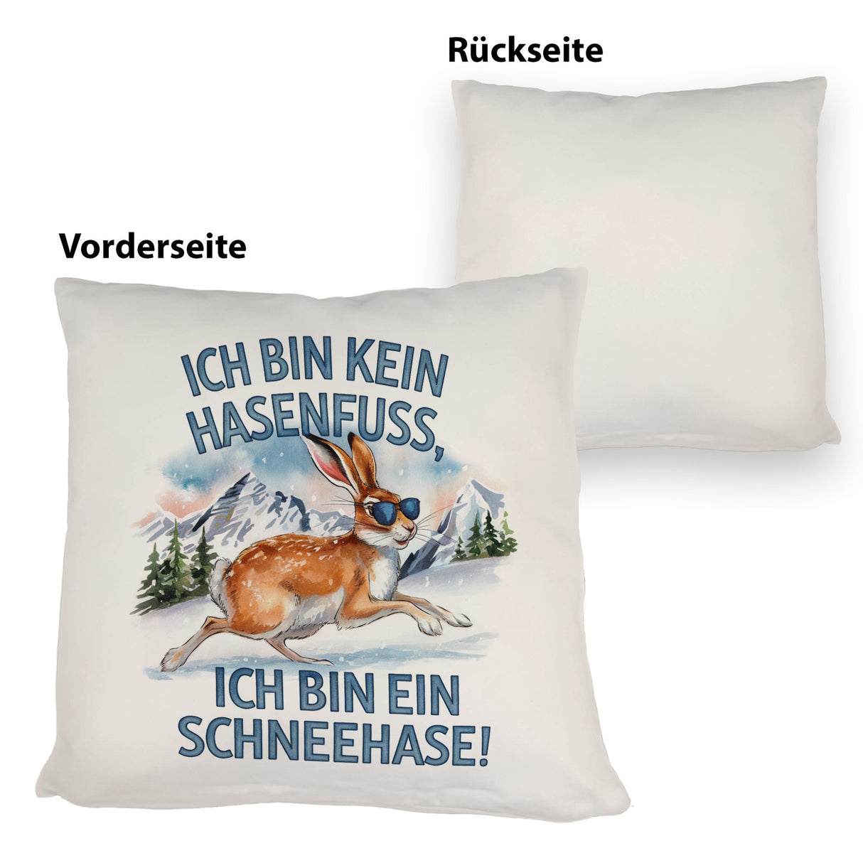 Alpenschneehase mit Sonnenbrille Kissen Kein Hasenfuss, Schneehase