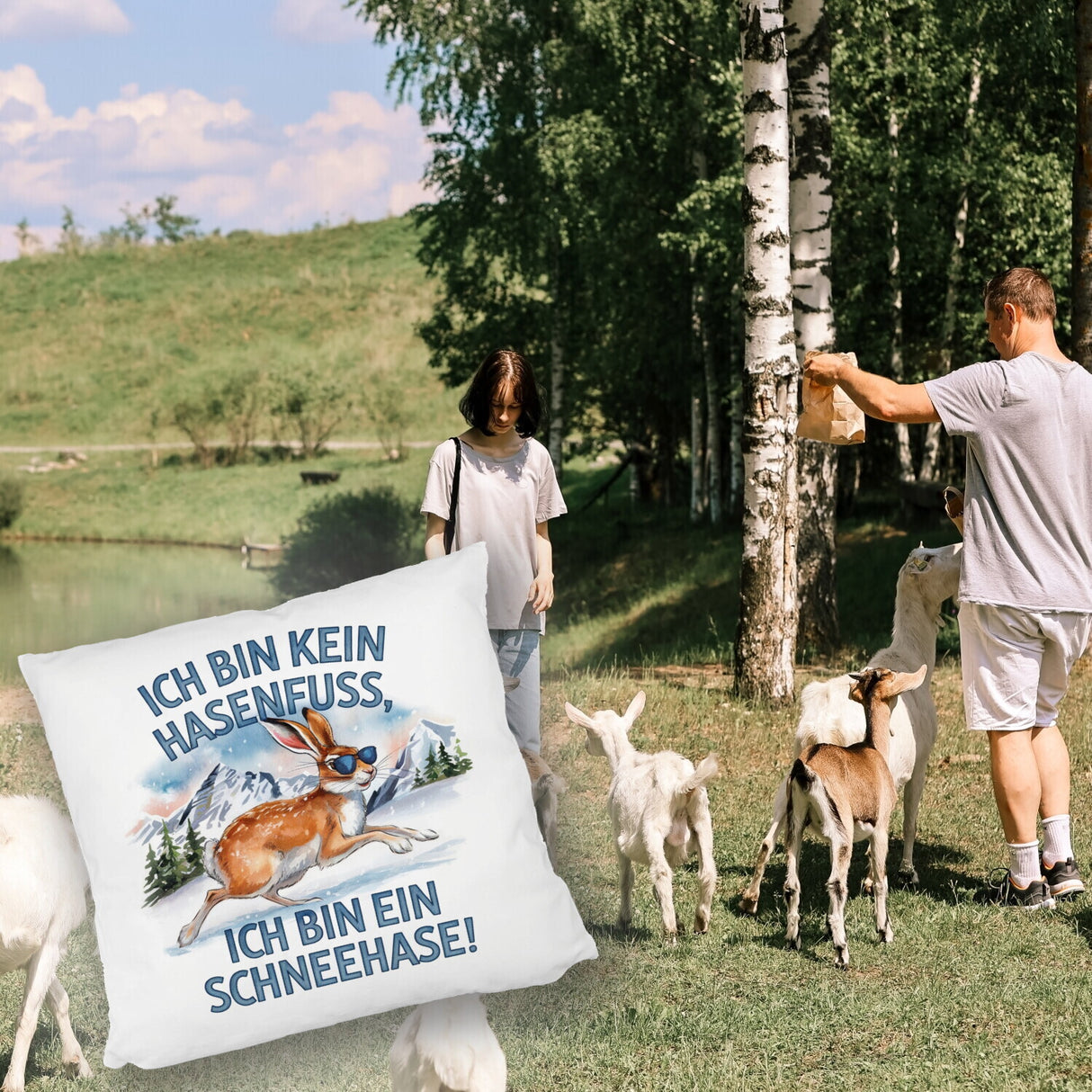 Alpenschneehase mit Sonnenbrille Kissen Kein Hasenfuss, Schneehase