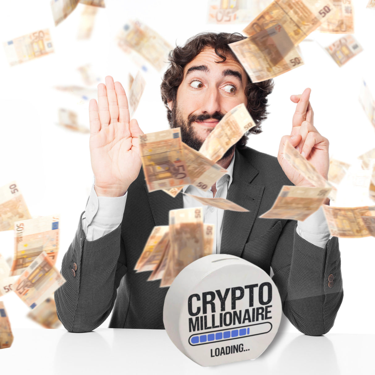 Crypto Millionaire Spardose mit Ladebalken Design