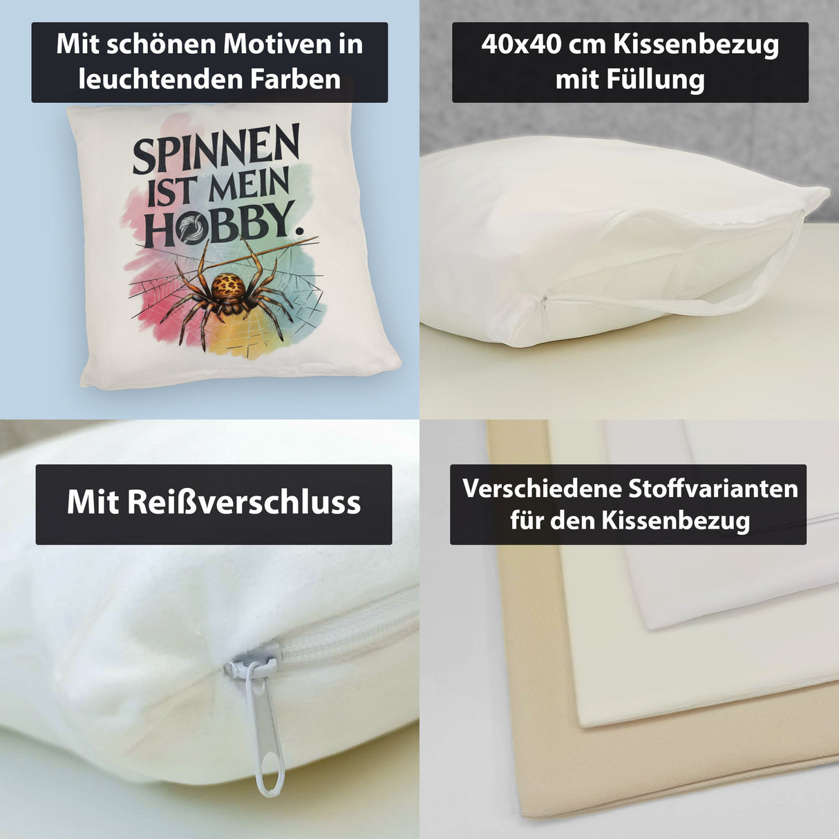 Spinnen ist mein Hobby Kissen - Spinne strickt Netz