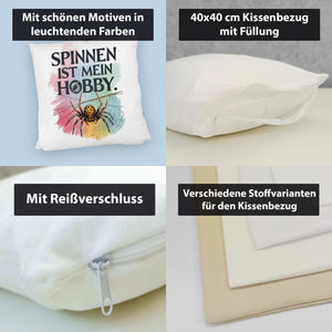 Spinnen ist mein Hobby Kissen - Spinne strickt Netz