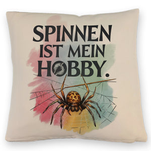 Spinnen ist mein Hobby Kissen - Spinne strickt Netz