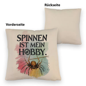 Spinnen ist mein Hobby Kissen - Spinne strickt Netz