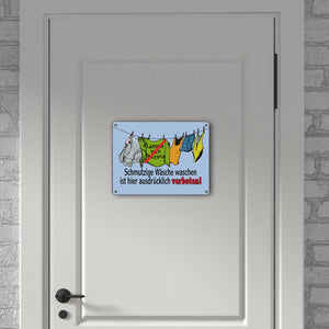 Klatsch und Tratsch Metallschild in 15x20 cm mit Spruch: Schmutzige Wäsche waschen verboten!