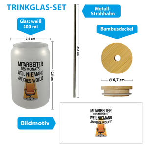 Leerer Bürostuhl Mitarbeiter des Monats Trinkglas mit Bambusdeckel