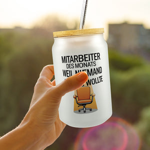 Leerer Bürostuhl Mitarbeiter des Monats Trinkglas mit Bambusdeckel
