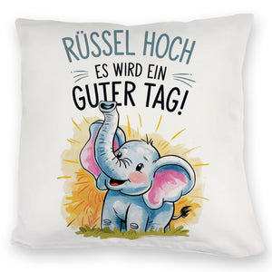 Fröhlicher Cartoon Elefant Rüssel hoch Kissen