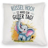 Fröhlicher Cartoon Elefant Rüssel hoch Kissen