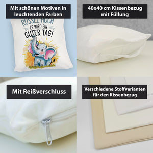 Fröhlicher Cartoon Elefant Rüssel hoch Kissen