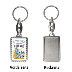 Fröhlicher Cartoon Elefant Rüssel hoch Schlüsselanhänger